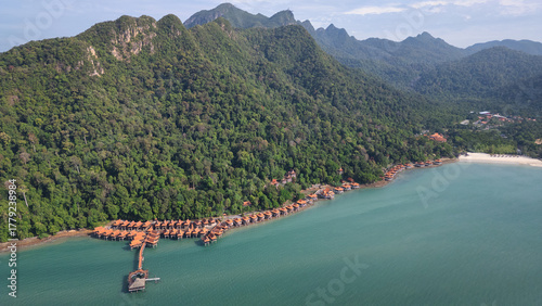 Aerial view on Pantai Kok Langkawi island, Malaysia.