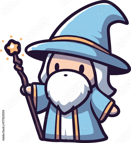 杖を持つ青いおじいさん魔法使いのイラスト