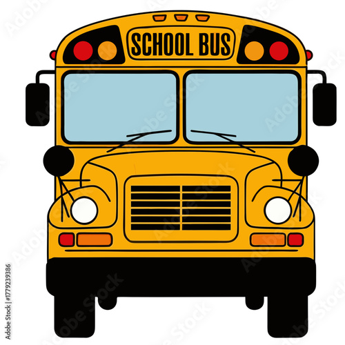 An illustration captures a classic yellow school bus. The bus is rendered in vibrant colors, perfect for themes relating to education and transport. 