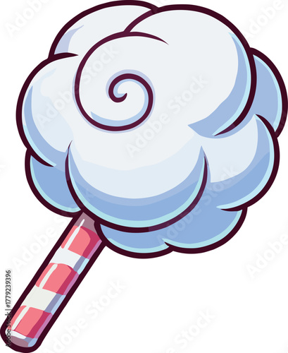 ピンクの棒の白い綿菓子のイラスト