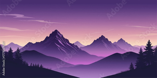 Fototapet High-altitude landscape with icy purple ridges under soft daylight, minimalist tone representing freshness and clarity