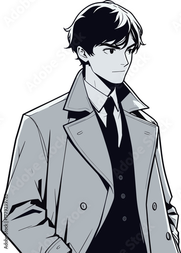 トレンチコートの男性のイラスト