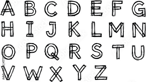 Sketch Style Alphabet Vector: Artistic Charcoal Pencil Lettering for Conceptual Design and Branding