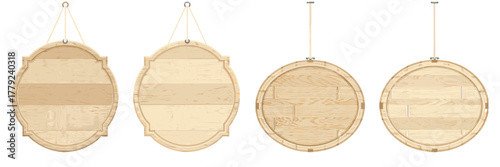 A realistic vector of a blank decorative wooden hanging board