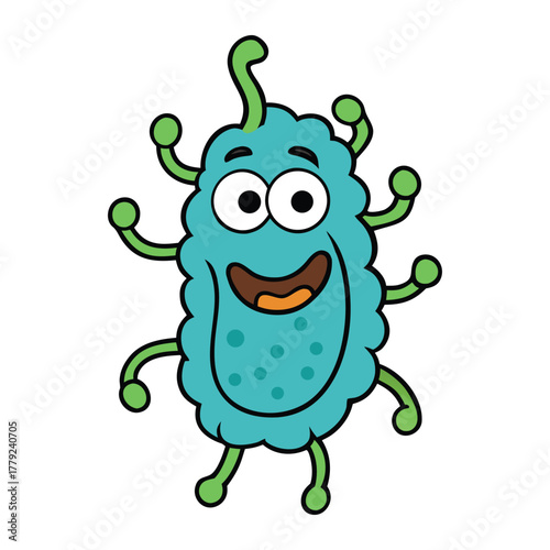 Cute but sneaky germ with big eyes and tiny spikes, floating around to explore the world. Fun, friendly, and perfect for coloring creativity! (150 characters)
