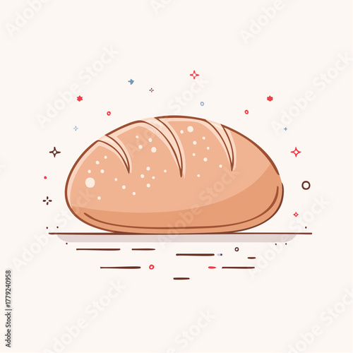 Warm Golden Brown Loaf of Bread with Subtle Texture and Sparkle Accents on a Light Background