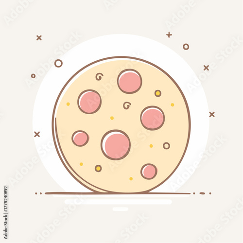 Light Yellow Circle with Pink Spots and Yellow Dots on a Light Cream Background with Plus and X Symbols