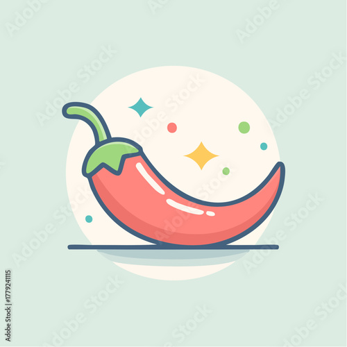 Red Chili Pepper Illustration on a Soft Blue Background with Sparkles and Stars