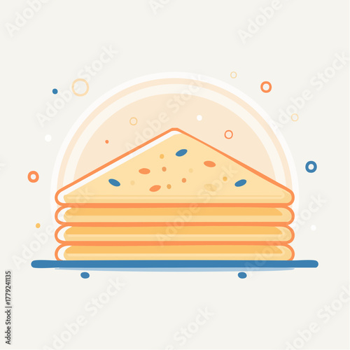 Simple Stacked Triangle Slices with Orange and Blue Accents on Light Background Simple Flat Design Food Illustration