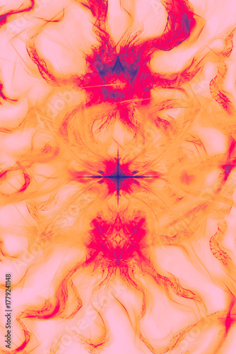 Abstract cyber sigilism type gradient background with dark star, fiery painted design of pastel inferno