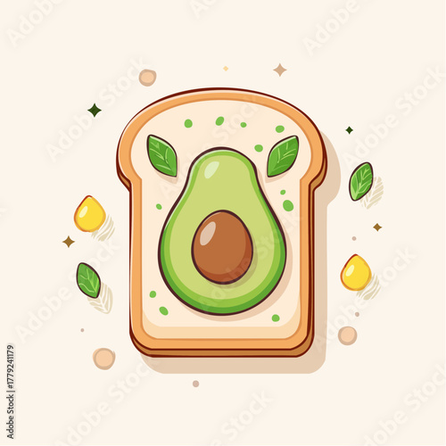 Pixel Art Toast With Avocado Slices And Greens In Soft Yellow Lighting Style