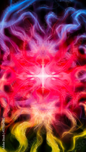 vivid pink energy magic light as a background, showing neon bright bursts of force with a shining magical star in the middle