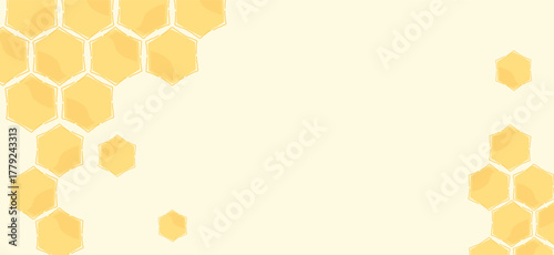 Honeycomb hexagon border vector, warm yellow beehive cells on cream background, minimal geometric frame for banner, packaging, poster and header design.