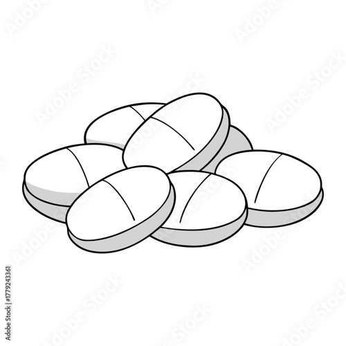 A collection of white pills and tablets scattered neatly on a clean surface, symbolizing medicine, health care, and treatment with a minimalist and clinical look.
