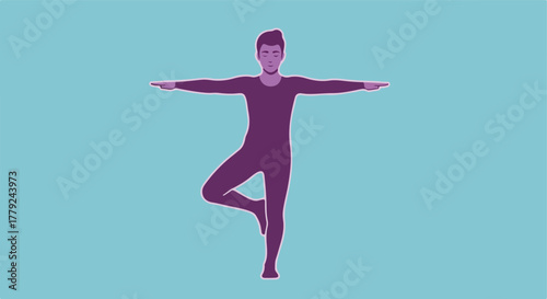 Yoga pose of a person with outstretched arms and raised leg
