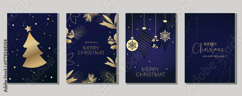 Merry Christmas and Happy New Year. Vector illustration templates for holiday greeting card, background, website and social media banner, marketing material.