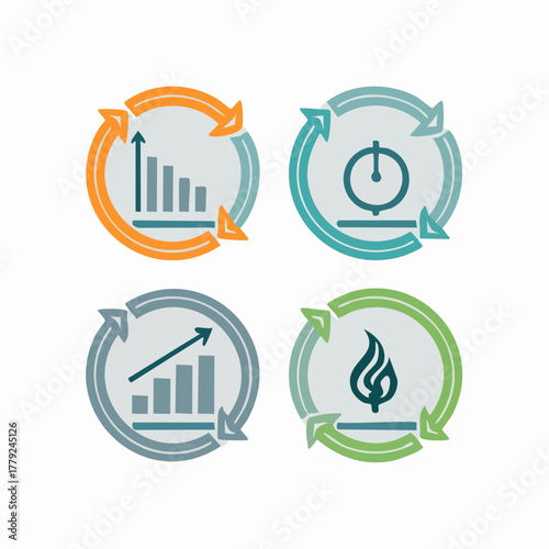Set of four thin line editable icons representing key business metrics like kpi tracking revenue models and burn rate analysis for financial planning