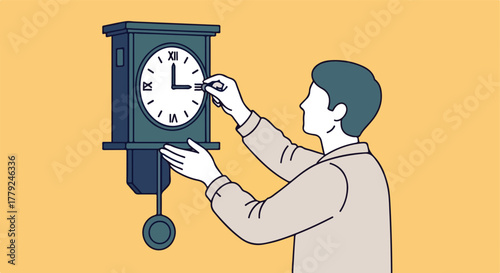 Person adjusting the hands of a wall clock