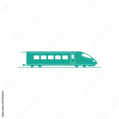 Modern highspeed train speeds along the tracks, showcasing efficient public transportation and technological advancement in a sleek, minimalist style.