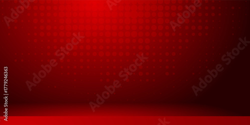 Red studio background. Abstract limbo podium studio room. Dark red gradient wall floor and spotlight scene.