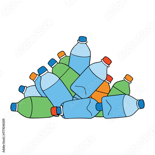 A pile of discarded plastic bottles scattered on the ground, symbolizing pollution and waste, highlighting the urgent need for recycling and environmental awareness.
