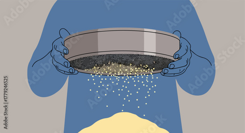 Illustration of a person sifting material