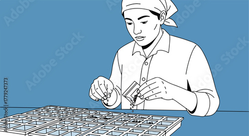 Person planting seeds in trays