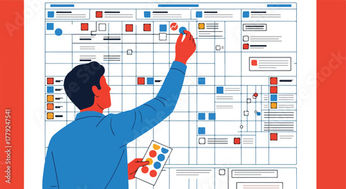 Person planning with colorful pins on a whiteboard