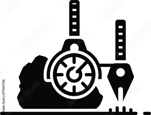 Coal Mining Machine Icon Illustrating Industrial Extraction Process in Monochrome Style