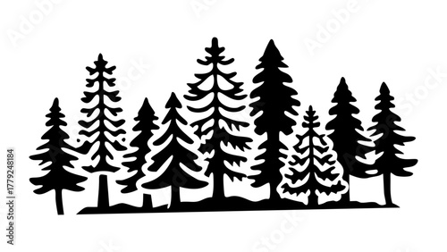 Forest Silhouette: A serene, silhouetted panorama of majestic trees stand in a tranquil scene, conveying the awe-inspiring beauty of nature and the raw power of the outdoors.