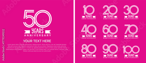 logo anniversary set. white color with white ribbon on pink background for special event