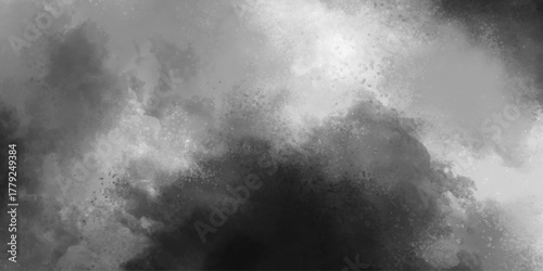 A grainy gradient background featuring grey, black, and white monochrome tones creates a smooth yet chaotic noise texture. Dramatic black and white watercolor wash with a textured stormy grunge appear