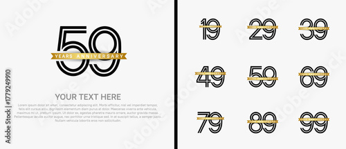 anniversary logo set with golden ribbon. black number on white background for celebration moment