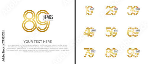 anniversary logo set with red ribbon. golden number on white background for celebration moment