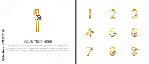 anniversary logo set with red ribbon. golden number on white background for celebration moment