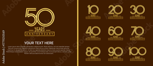 anniversary logo set. gold number on brown background for celebration moment