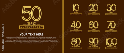 anniversary logo set. gold number on brown background for celebration moment