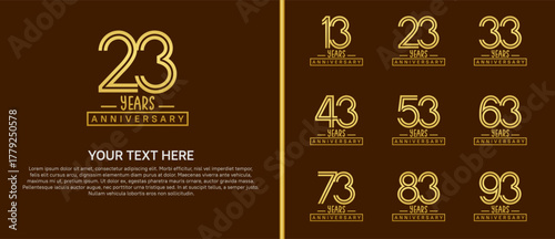 anniversary logo set. gold number on brown background for celebration moment