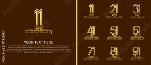 anniversary logo set. gold number on brown background for celebration moment