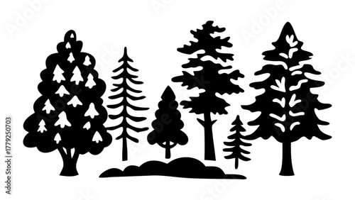 Silhouette of diverse trees: A collection of various tree silhouettes, presenting an aesthetic of natural forms and textures.