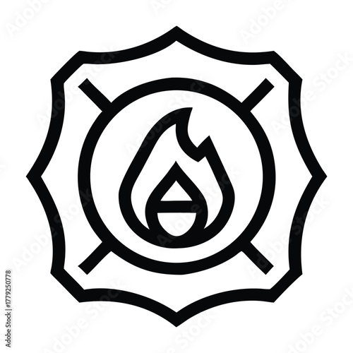 Firefighter badge with flame and safety cross icon vector graphic