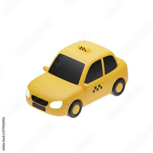 3D illustration of a yellow taxi car with a black checkerboard pattern and a light on top, perfect for city transport and travel concepts