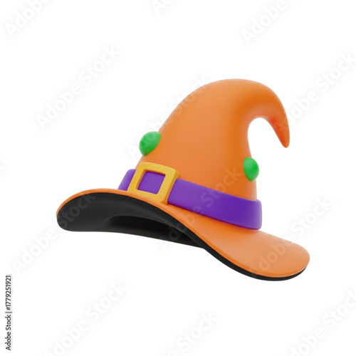 3D Rendered Witch's Hat Orange, Black, and Purple Halloween Icon for Spooky Designs and Celebrations