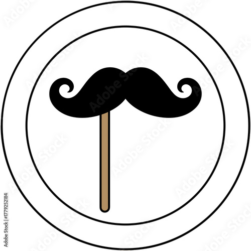 Black Moustache Prop On A Stick Isolated On White Background