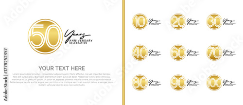 anniversary logo set with circle. gold and black color on white background for celebration moment
