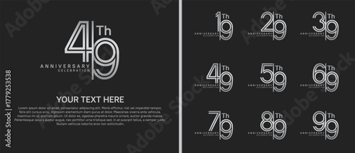 anniversary logo set with split style. silver color on black background for celebration moment