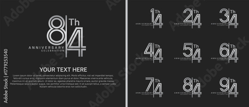 anniversary logo set with split style. silver color on black background for celebration moment