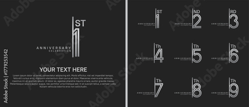 anniversary logo set with split style. silver color on black background for celebration moment