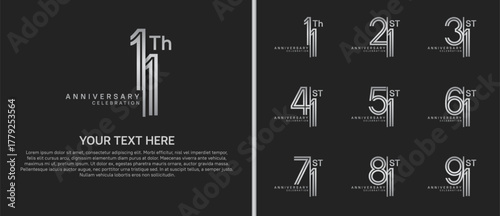anniversary logo set with split style. silver color on black background for celebration moment