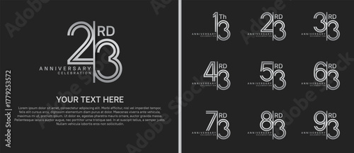anniversary logo set with split style. silver color on black background for celebration moment
